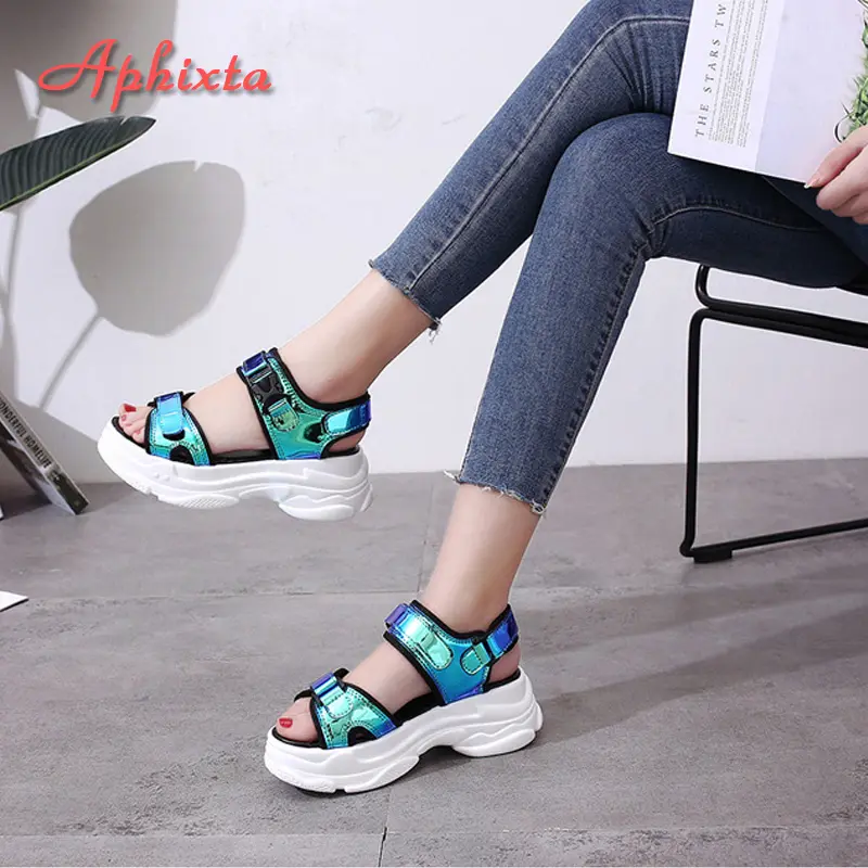 Aphixta 1.968 inch Platform Women Sandals 2022 New Fashion Ladies Hook & Loop Shoes Women's Wedges Shoes Summer Sandals