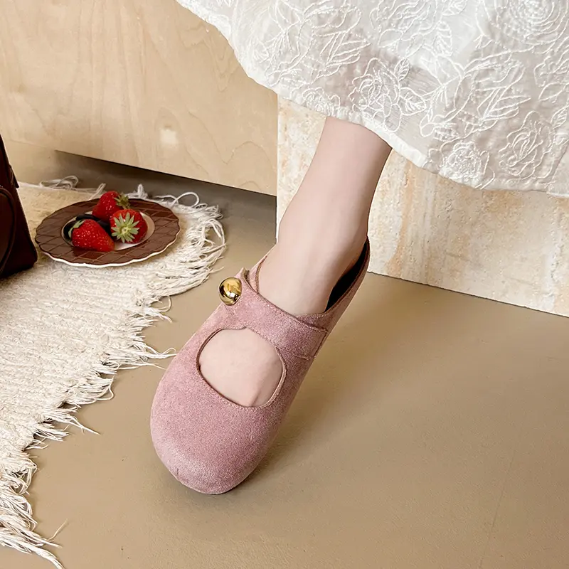 Aphixta Candy Color Flat With Women Slippers Cow Suede Metal Decoration Shoes Sweet Round Toe Slip On Outside Slide Mules