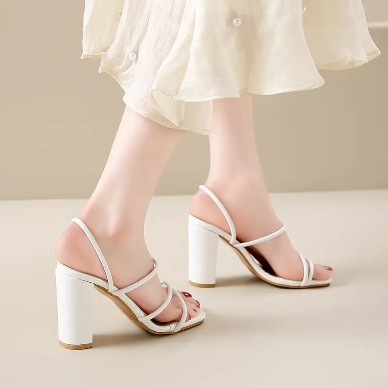 Aphixta 9cm High Heels Elegant Women Slides Square Toe Narrow Band Summer Heeled Sandals Sexy High Heels Shoes Plus Size 44