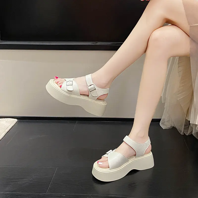 Aphixta Summer Cool Transparent Platform Shoes Women Sandals Height Increaming Buckle Thick Soled Beach Slides Plus Size 43