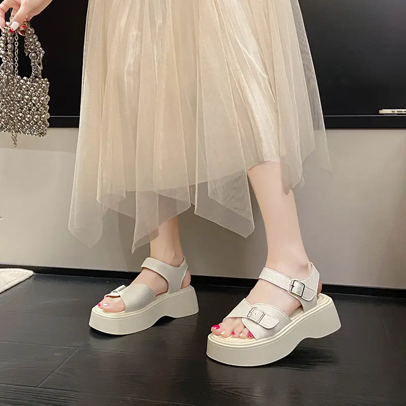 Aphixta Summer Cool Transparent Platform Shoes Women Sandals Height Increaming Buckle Thick Soled Beach Slides Plus Size 43