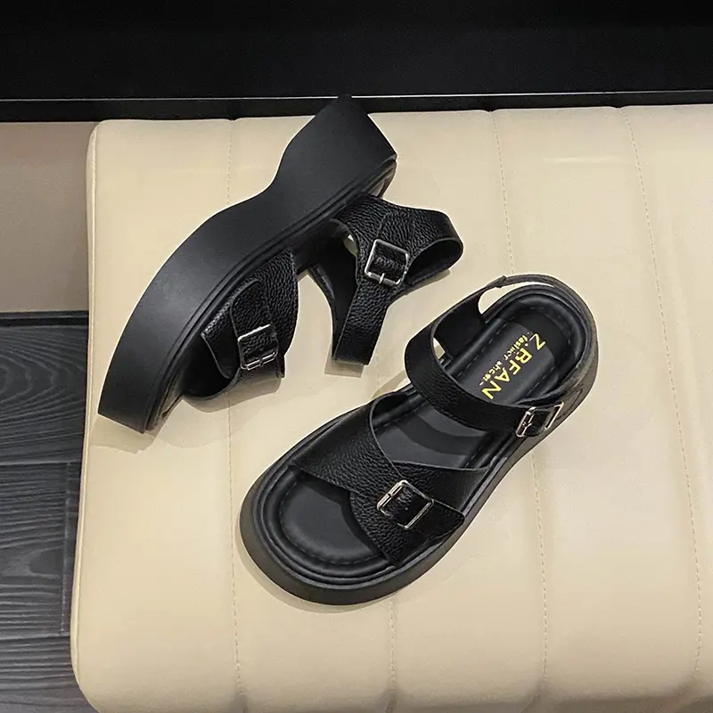 Aphixta Summer Cool Transparent Platform Shoes Women Sandals Height Increaming Buckle Thick Soled Beach Slides Plus Size 43