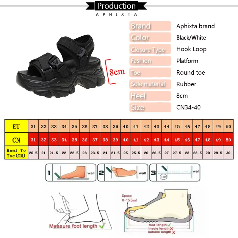 Aphixta Wedge Sandals Classic Hook Loop Platform Shoes For Woman  8cm High Heels Cool Summer Shoes Female sandalias de tacón