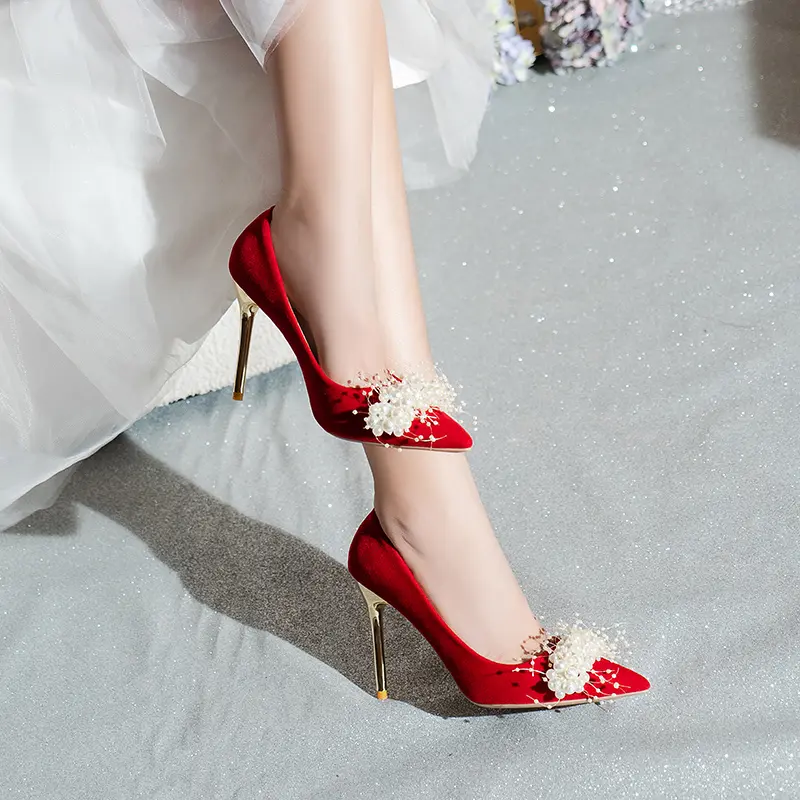 Aphixta 5cm 7cm 10cm 12cm Super High Stiletto Heels Pumps Women Office String Bead  Pearl Appliques Party Shoes Plus Big Size 45