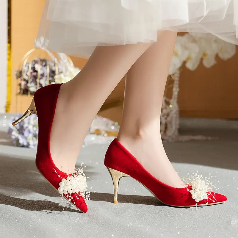 Aphixta 5cm 7cm 10cm 12cm Super High Stiletto Heels Pumps Women Office String Bead  Pearl Appliques Party Shoes Plus Big Size 45