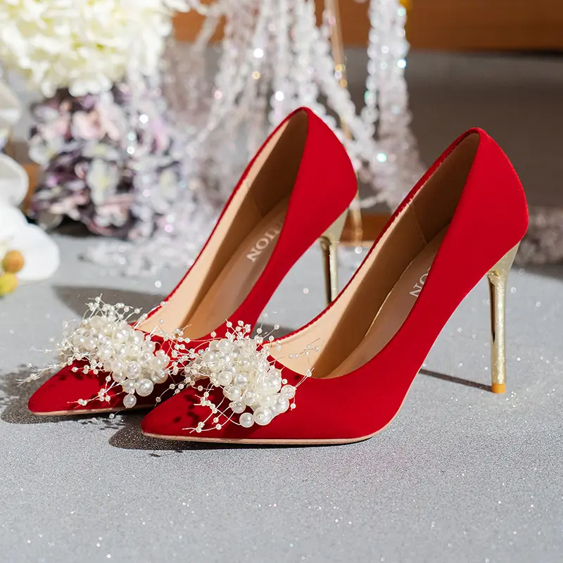Aphixta 5cm 7cm 10cm 12cm Super High Stiletto Heels Pumps Women Office String Bead  Pearl Appliques Party Shoes Plus Big Size 45