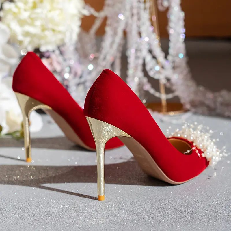 Aphixta 5cm 7cm 10cm 12cm Super High Stiletto Heels Pumps Women Office String Bead  Pearl Appliques Party Shoes Plus Big Size 45