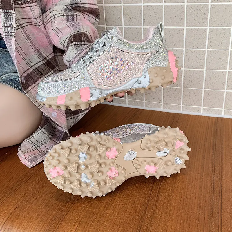 Aphixta Luxury Bling Sequine Sneaker Boots Spring Autumn Fashion Lace Up Women Shoes Thick Botton Rubber Sole Footwear Size43