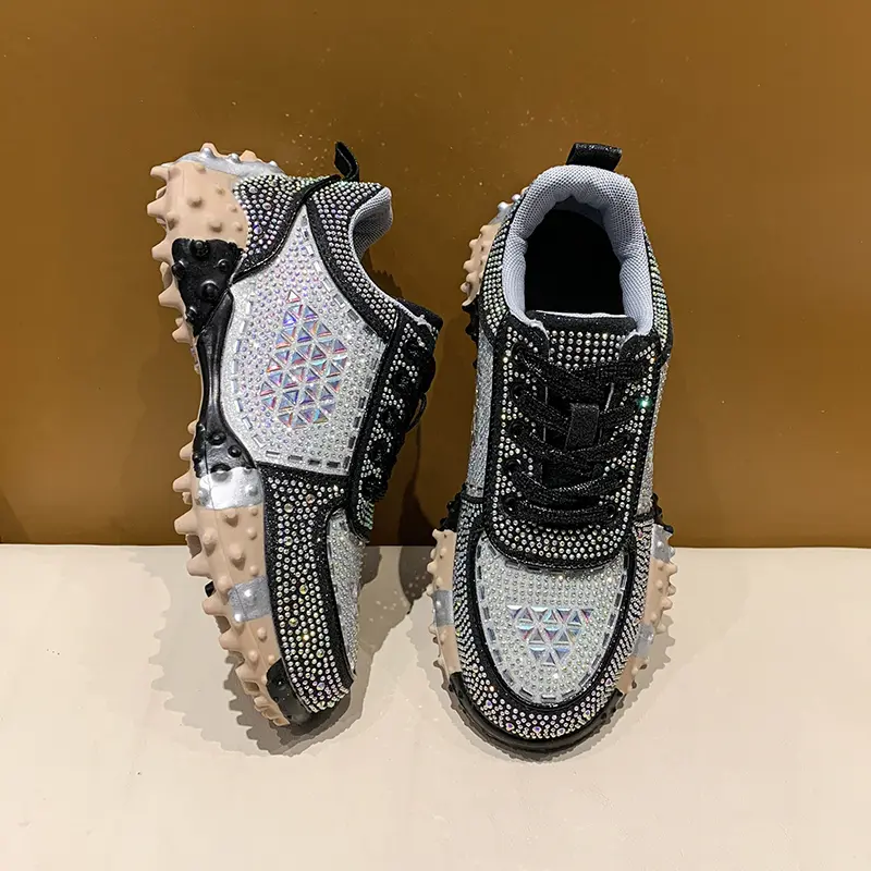 Aphixta Luxury Bling Sequine Sneaker Boots Spring Autumn Fashion Lace Up Women Shoes Thick Botton Rubber Sole Footwear Size43