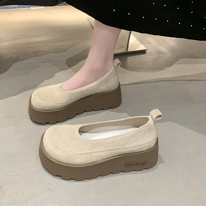 Aphixta 2025 New Suede Platform Shallow Woman Shoes Yellow Loafers Spring Woman Fashion Shoes Concise Chunky Heel Shoes Woman