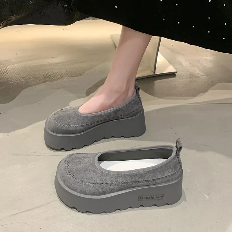 Aphixta 2025 New Suede Platform Shallow Woman Shoes Yellow Loafers Spring Woman Fashion Shoes Concise Chunky Heel Shoes Woman