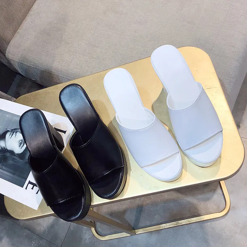 Aphixta 2025 Summer 7cm Chunky Heels Slides Women Mules White Design Platform Slippers Sandal Cool Peep Toe Shoes Female