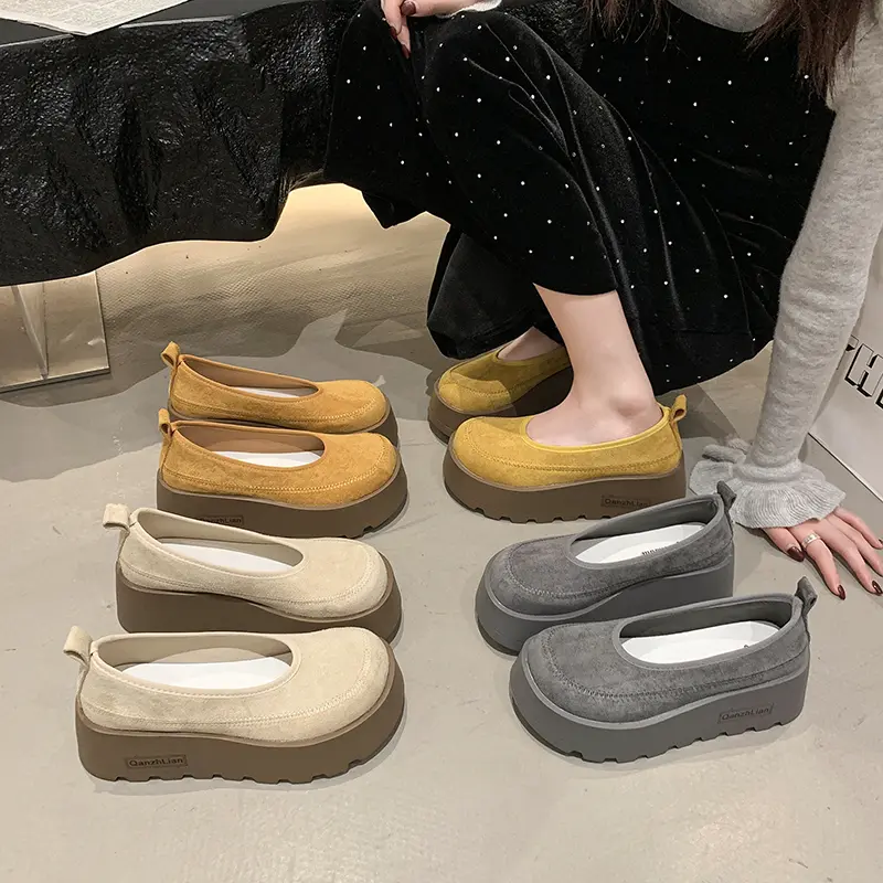 Aphixta 2025 New Suede Platform Shallow Woman Shoes Yellow Loafers Spring Woman Fashion Shoes Concise Chunky Heel Shoes Woman