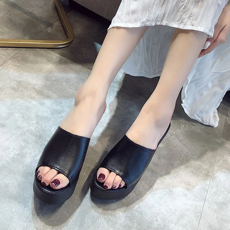Aphixta 2025 Summer 7cm Chunky Heels Slides Women Mules White Design Platform Slippers Sandal Cool Peep Toe Shoes Female