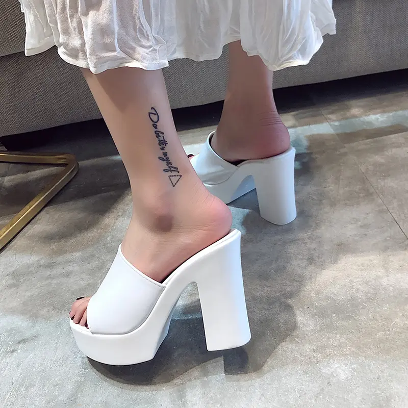Aphixta 2025 Summer 7cm Chunky Heels Slides Women Mules White Design Platform Slippers Sandal Cool Peep Toe Shoes Female