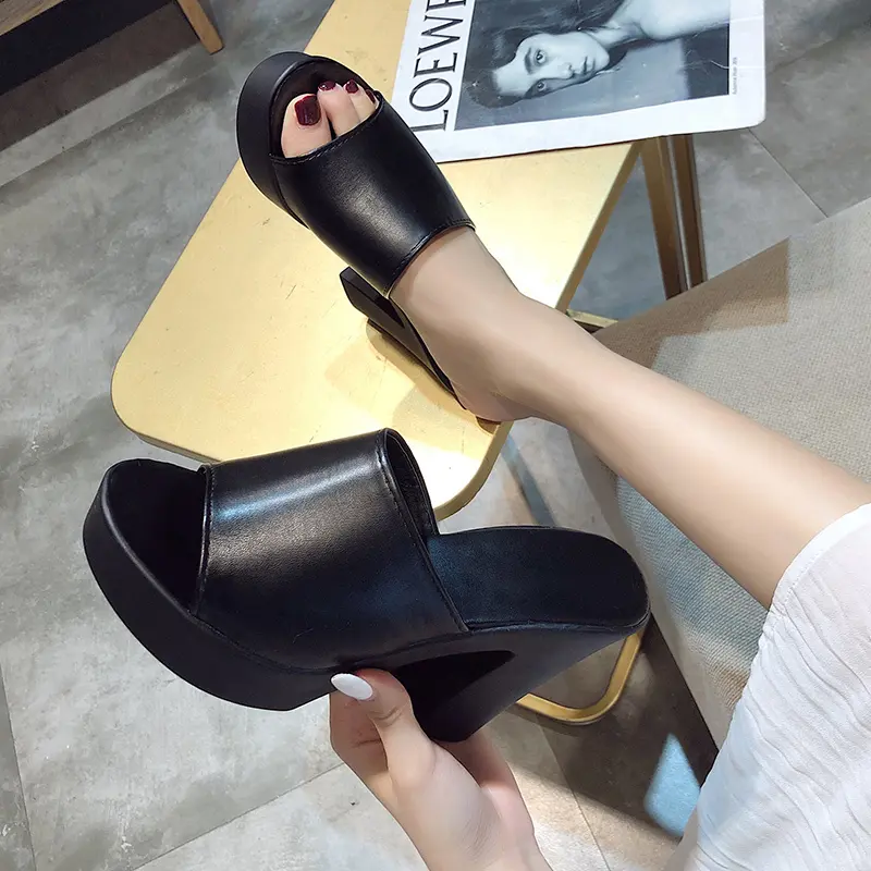 Aphixta 2025 Summer 7cm Chunky Heels Slides Women Mules White Design Platform Slippers Sandal Cool Peep Toe Shoes Female