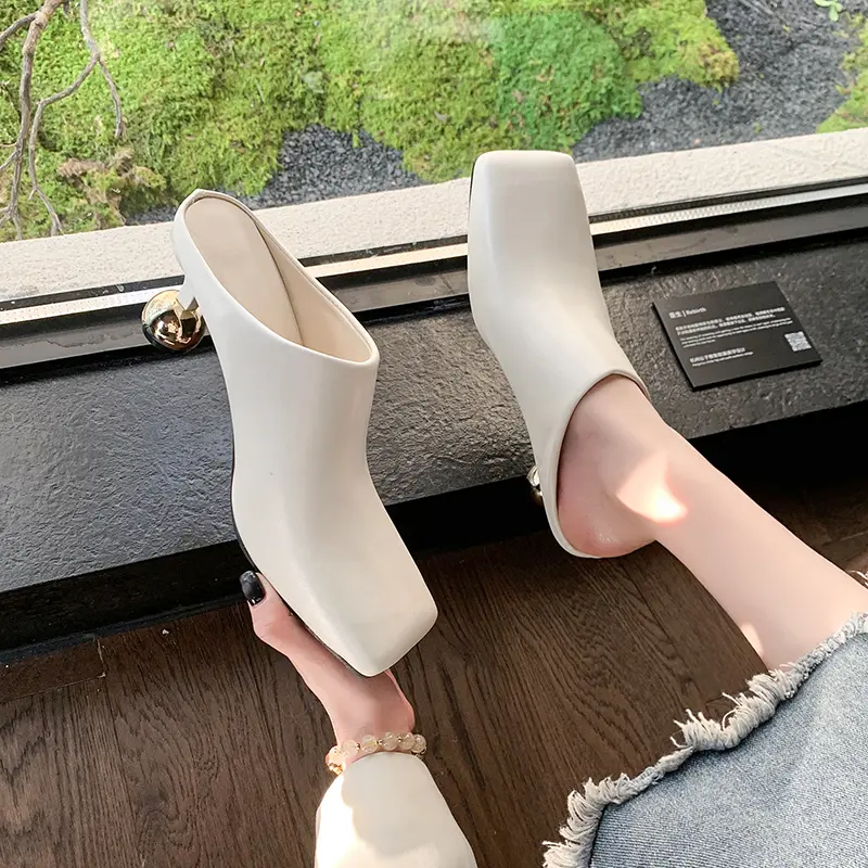 Aphixta 6.5cm High Heels Elegant Women Slides Square Toe Shallow Summer Dress Slides Sexy Metal Strange Style Heels Shoes Size42