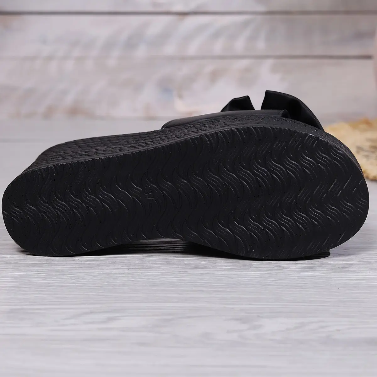 Aphixta Black Summer 9cm Wedge Heels Slippers Women Metal Bow Mulers Platform Sandals Clog Shoe Slides Plus Size 43