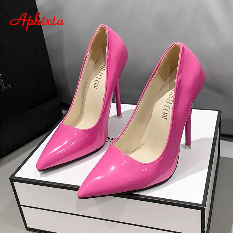 Aphixta New 4.72Inch Super High Stiletto Heels Patent Leather Women Pumps Colorful Officia Pointed Toe Shoes Plus Big Size 49 50