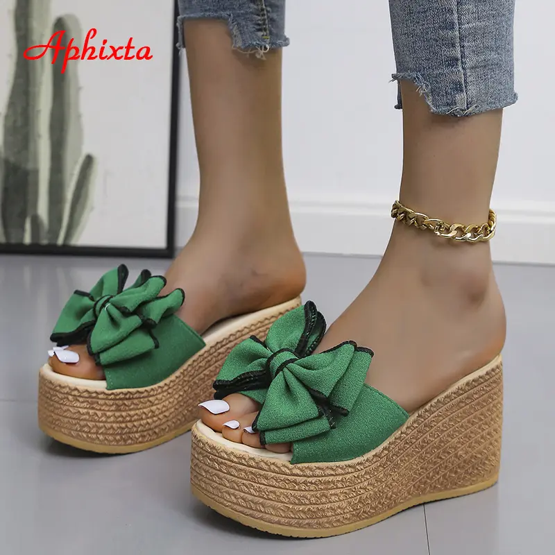 Aphixta 9cm Heels Slides Women's Shoes Woman Slippers Flip Flops Wedge Platform Shoes Woman Beach Slippers Zapatos Mujer