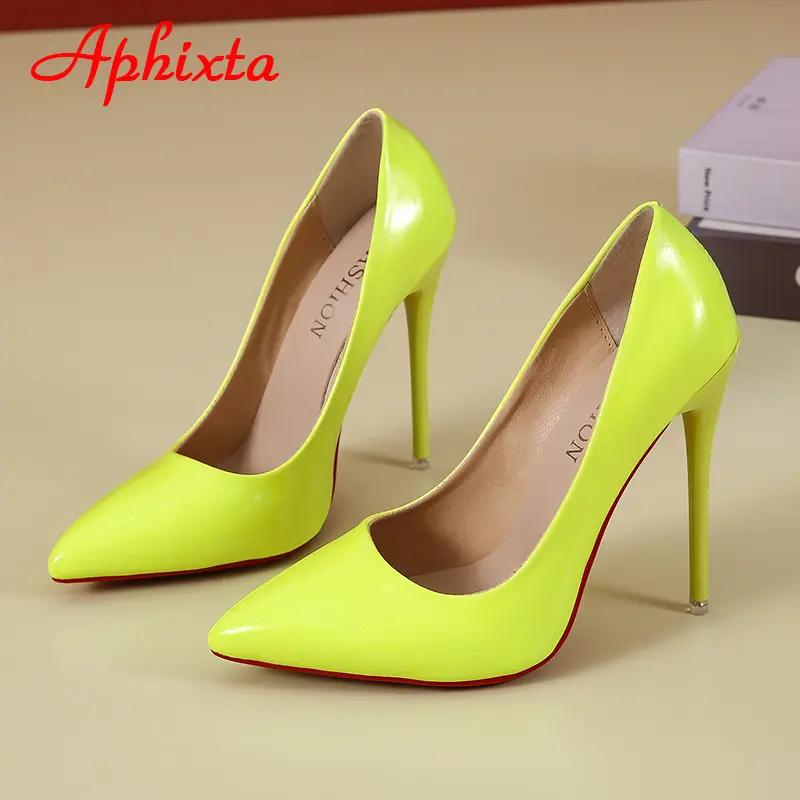 Aphixta 2025 Spring Super High 12cm Stiletto Heels Pumps Women Shoes Pointed Toe Florescence Patent Leather Office Thin Heel