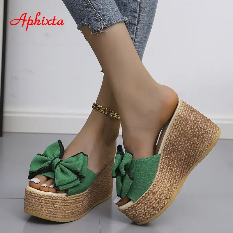 Aphixta 9cm Heels Slides Women's Shoes Woman Slippers Flip Flops Wedge Platform Shoes Woman Beach Slippers Zapatos Mujer