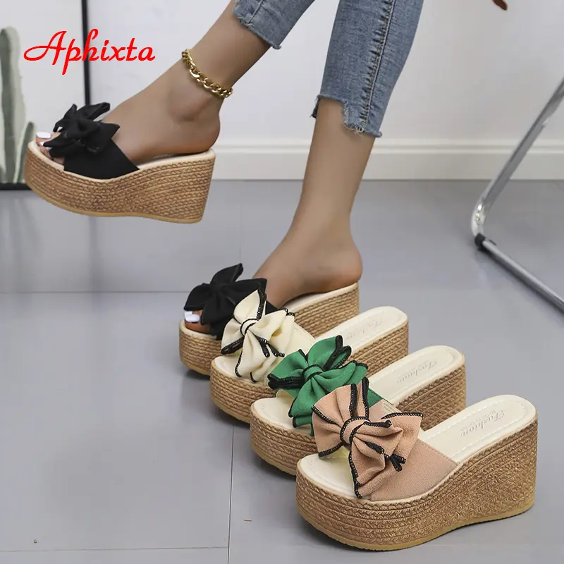 Aphixta 9cm Heels Slides Women's Shoes Woman Slippers Flip Flops Wedge Platform Shoes Woman Beach Slippers Zapatos Mujer