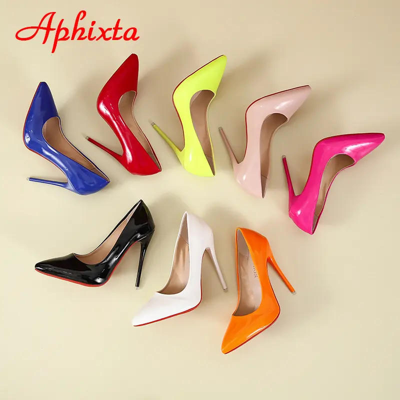 Aphixta 2025 Spring Super High 12cm Stiletto Heels Pumps Women Shoes Pointed Toe Florescence Patent Leather Office Thin Heel