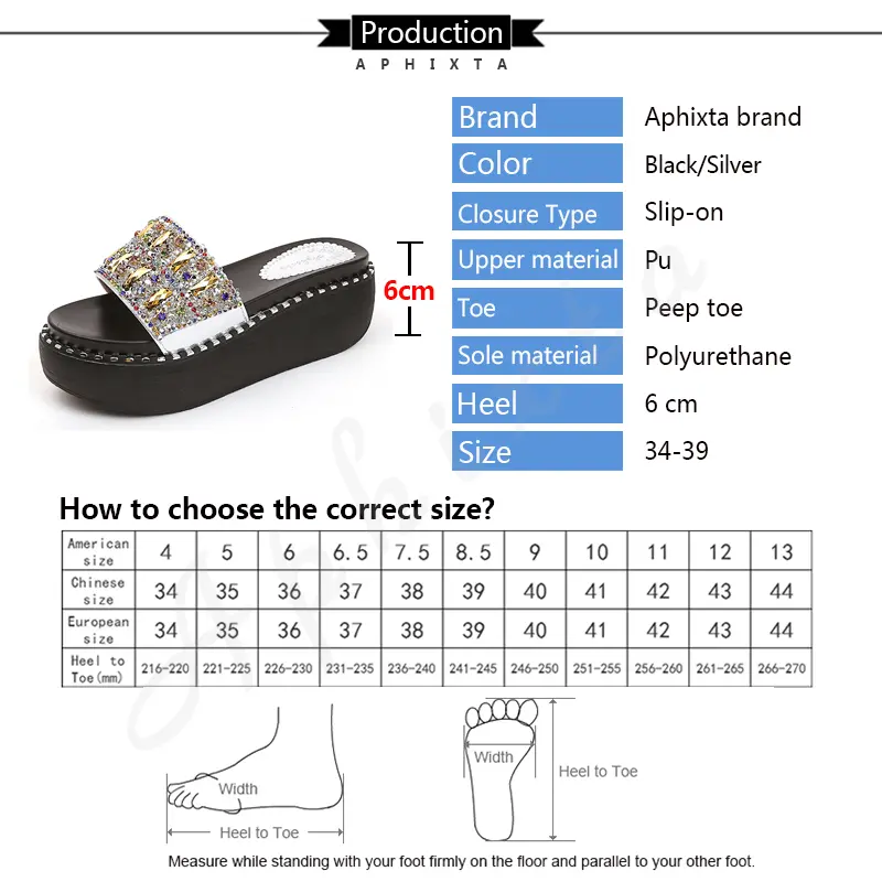 Aphixta Platform Rhinestone Sandals Slippers Women Gemstone Slides Women Shoes Wedge Slippers String Bead Beach Slides Shoes