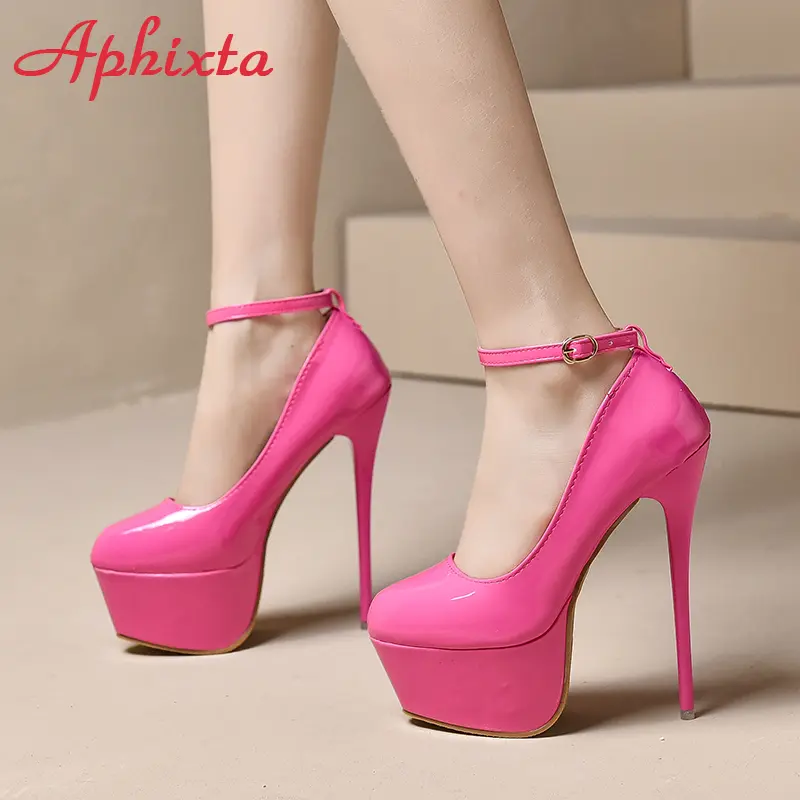 Aphixta 2025 Hot Sale Party Disco Dance Pumps Women 5.5cm Platform Girding Buckle 16cm Super High Thin Heels Fashion Pumps