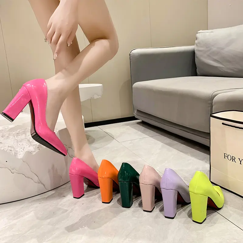 Aphixta New Barby Pink Pumps Women Shoes 7cm/10cm Square Heels Patent Leather Multicolor Party Leisure Super Big Szie 35-53