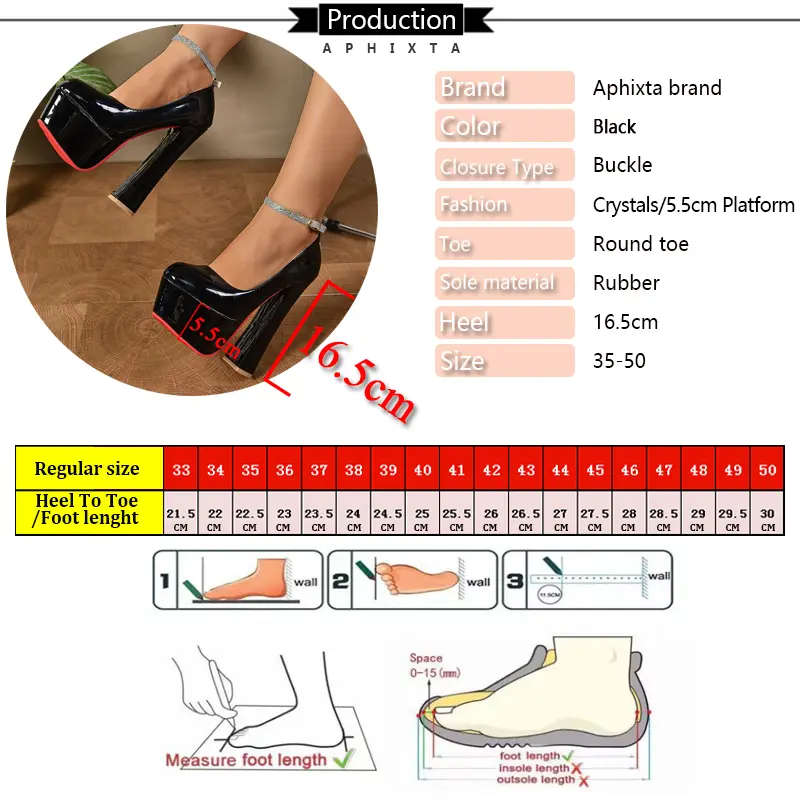 Aphixta 5.5cm Platform Crystals Pimp Strap Buckle Hot Sale Party Disco Dance Pumps Women Super High Chunky Heels Super Big 50