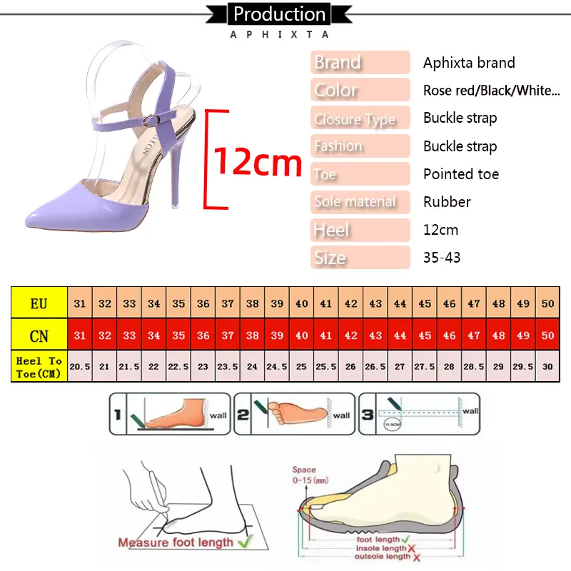 Aphixta Summer 12cm Super High Stiletto Heels Ankle Strap Sandals Women Hollow Pointed Toe Party Heels Shoes Plus Size 48
