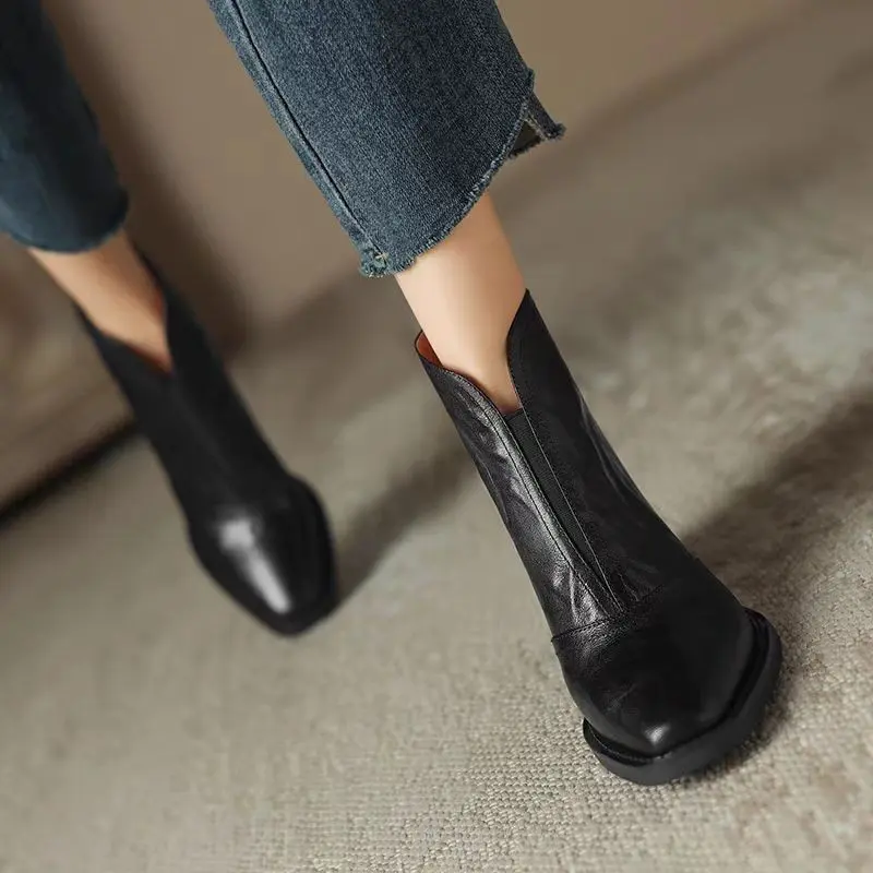 Aphixta Luxury Leather Women Ankle Boots Plush Warm Zipper Close Modern Boots High Heels Shoes Woman Boats botines para mujeres
