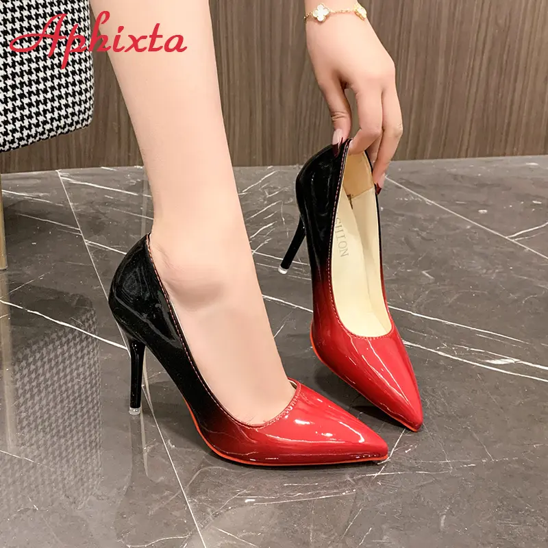 Aphixta Sexy Red Bottom High Heels For Ladies Women 10cm Stiletto Gradient Pointed Toe Shoes Party Shoes Plus Big Size 44-53