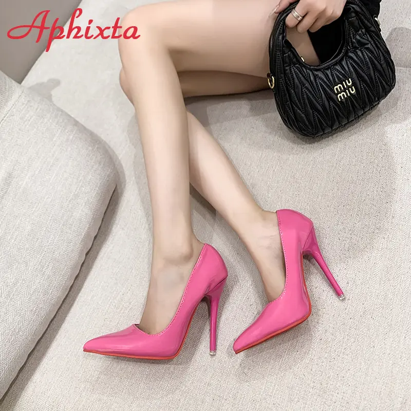 Aphixta 2024 Super High 12cm Corlorful Stiletto Heels Pumps Women Shoes Fashion Pointed Toe Florescence Patent Leather Office