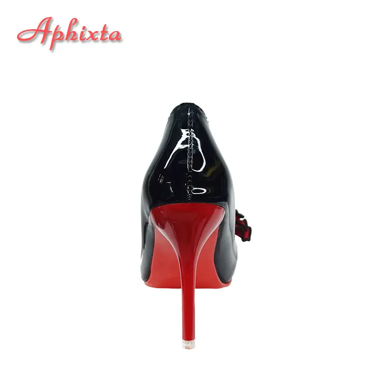 Aphixta Fashion Twins Roses Sticky Flowers 10cm Stiletto Heels Pumps Women Shoes Black Red Super High Pointed Toe Plus Big 49 50