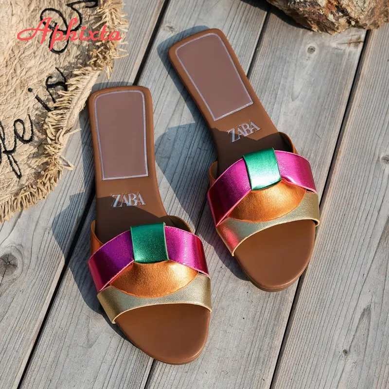 Aphixta Women Flat With Weave Design Slippers For Women Summer Beach Slides Flat Slippers Casual Shoes Woman 2025 Trend Shoes