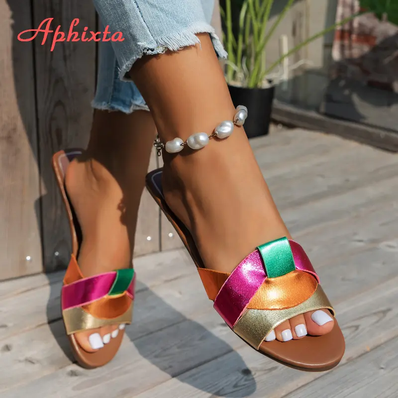 Aphixta Women Flat With Weave Design Slippers For Women Summer Beach Slides Flat Slippers Casual Shoes Woman 2025 Trend Shoes