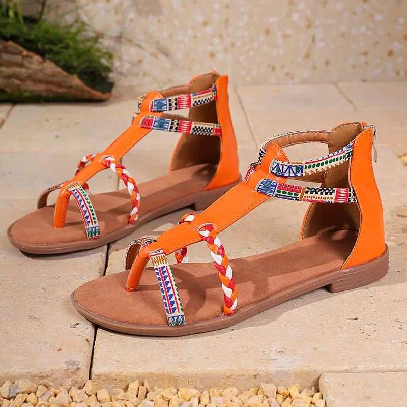 Aphixta Orange Flat With Sandals Woman Shoes Back Zip Gladiator Beach Shoes Woman Zapatos Mujer Plus Size 43