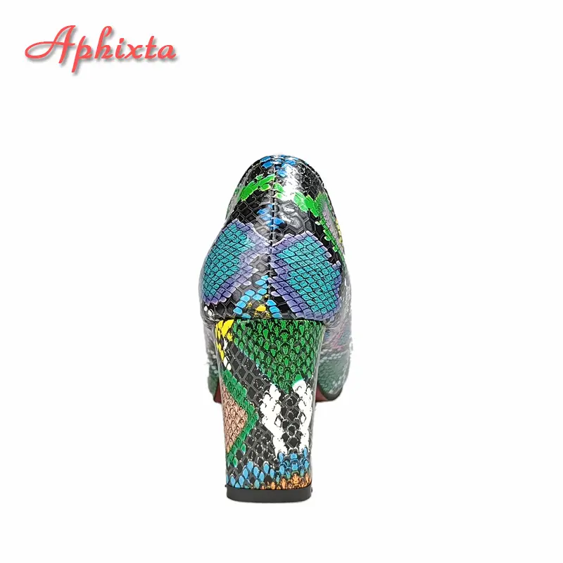Aphixta 2025 Snake Prints 7cm Square Heels Pumps Women Shoes Crystal Pearl Sunflower Buckle Party Leisure Big Szie 35-46