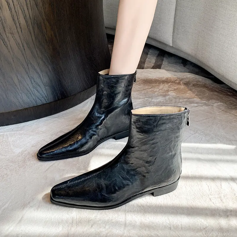 Aphixta Back Zipper Shoes Women Boots Crystal Square Heel Ankle Boots For Women Botines Mujer Ladies Shoes Fashion Woman Shoes