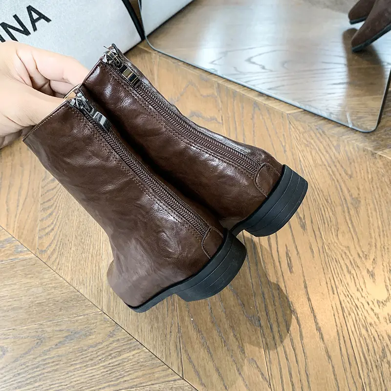 Aphixta Back Zipper Shoes Women Boots Crystal Square Heel Ankle Boots For Women Botines Mujer Ladies Shoes Fashion Woman Shoes