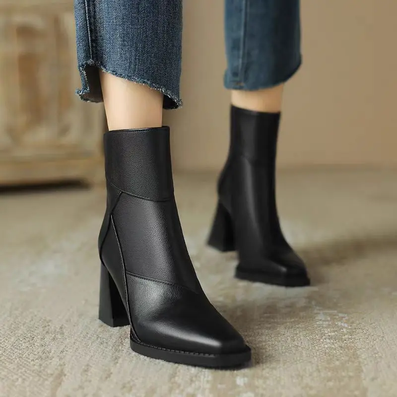 Aphixta Luxury Leather Women Ankle Boots Back Zipper Close Modern Boots High Heels Shoes Woman Boats botines para mujeres