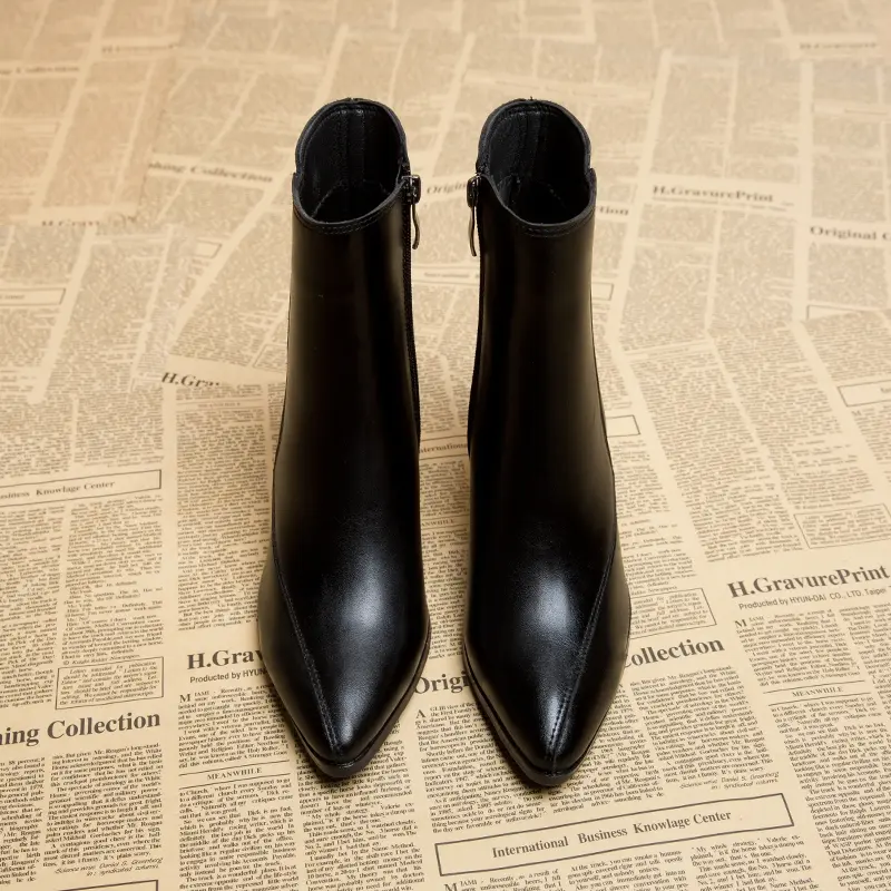 Aphixta 6.5cm High Heel Ankle Boots Patent Leather Women Winter Boots Pointed Toe Elegant Zip Concise Black Footwear Women Shoes