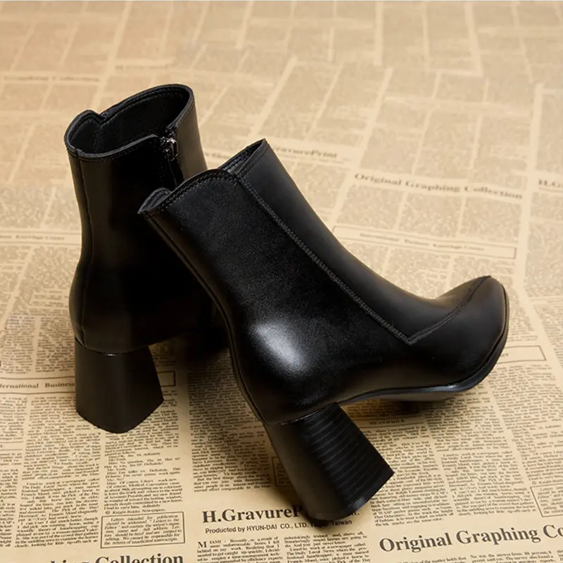 Aphixta 6.5cm High Heel Ankle Boots Patent Leather Women Winter Boots Pointed Toe Elegant Zip Concise Black Footwear Women Shoes