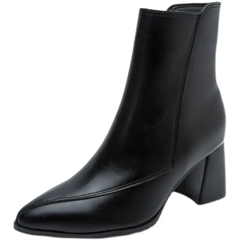 Aphixta 6.5cm High Heel Ankle Boots Patent Leather Women Winter Boots Pointed Toe Elegant Zip Concise Black Footwear Women Shoes