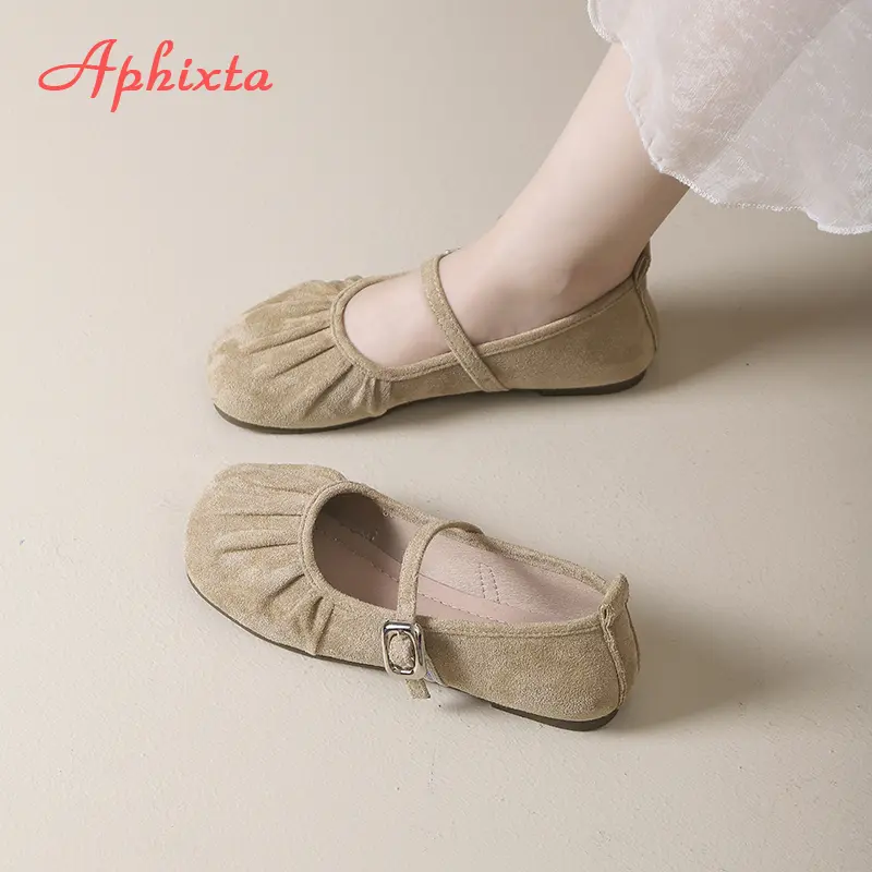 LazySeal Flat With Women Loafers Cow Suede Soft Flats Woman Casual Shoes Yellow Pleated Loafers Comfortable Footwear Big Size 43