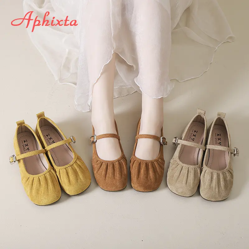 LazySeal Flat With Women Loafers Cow Suede Soft Flats Woman Casual Shoes Yellow Pleated Loafers Comfortable Footwear Big Size 43