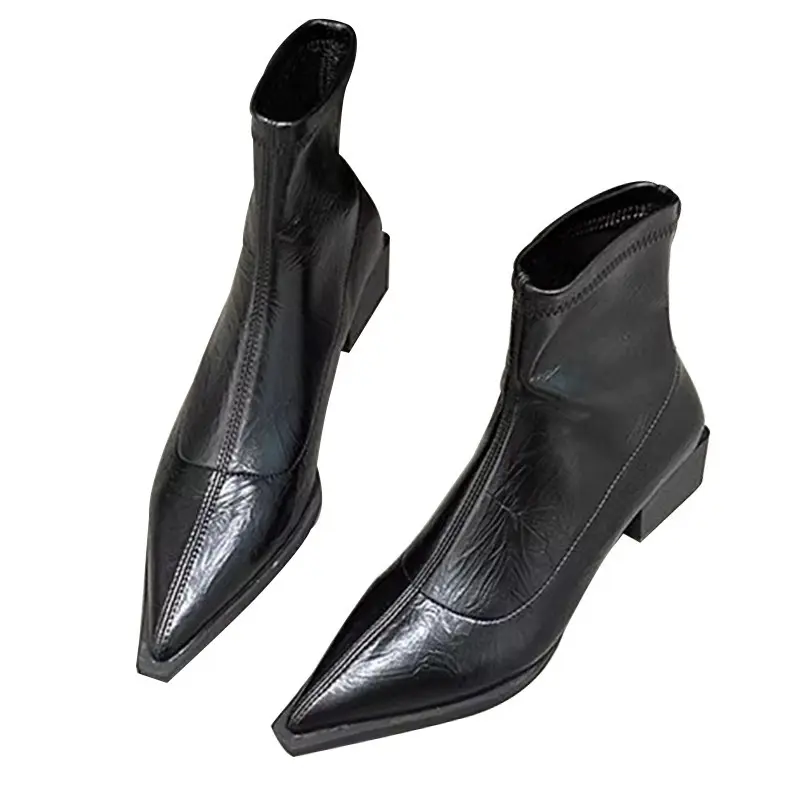 Aphixta Pointed Toe Sexy Woman Ankle Boots Med Heels Sewing Design Woman Short Boots Soft Leather Brown Boots Botas Mujer
